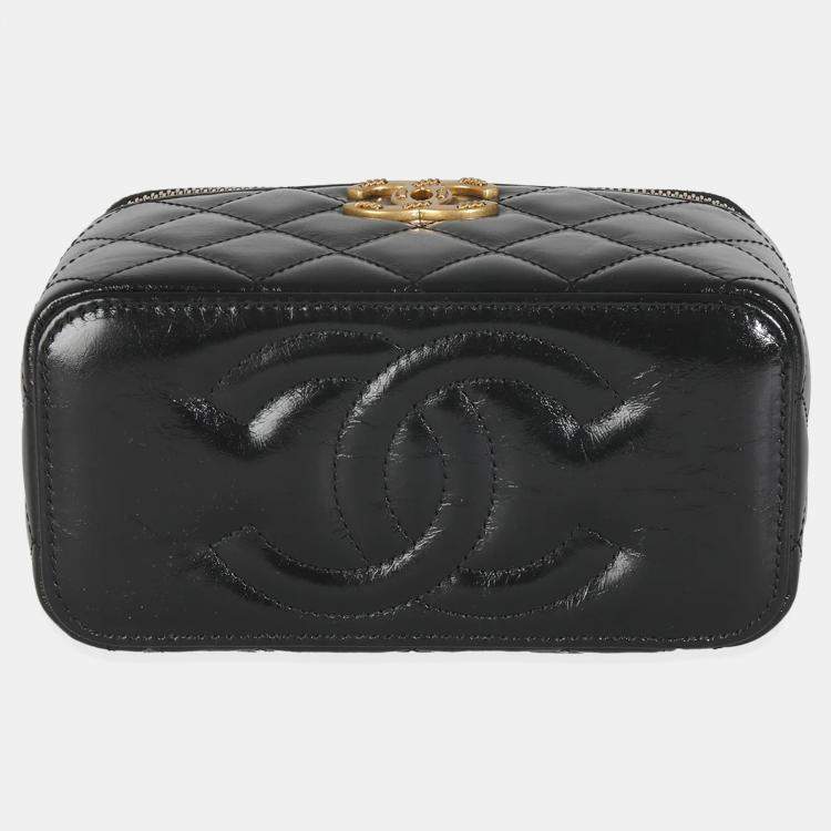 Pre Owned Chanel Black Quilted Calfskin Chain CC Vanity