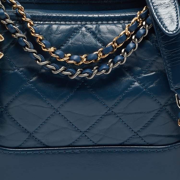 Pre Owned Chanel Blue Quilted Leather Small Gabrielle Shoulder Bag