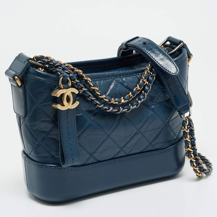 Pre Owned Chanel Blue Quilted Leather Small Gabrielle Shoulder Bag