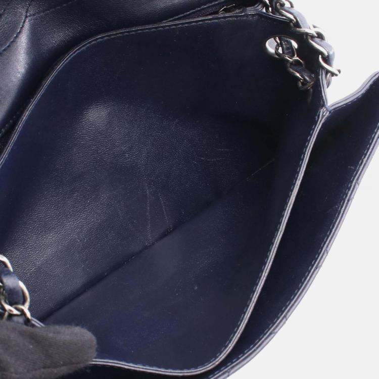 Pre Owned Chanel Navy Blue CC Quilted Lambskin Pushlock Single Flap