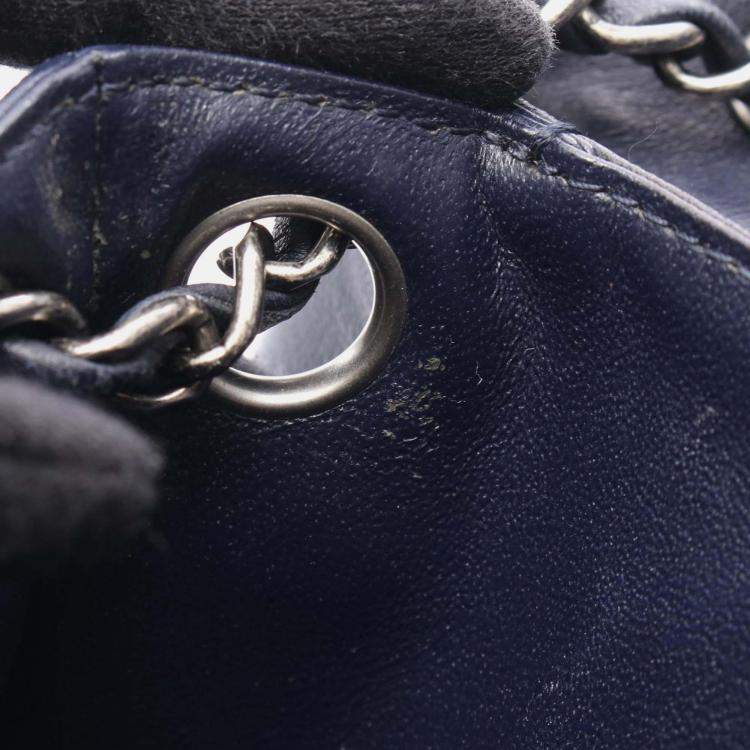 Pre Owned Chanel Navy Blue CC Quilted Lambskin Pushlock Single Flap