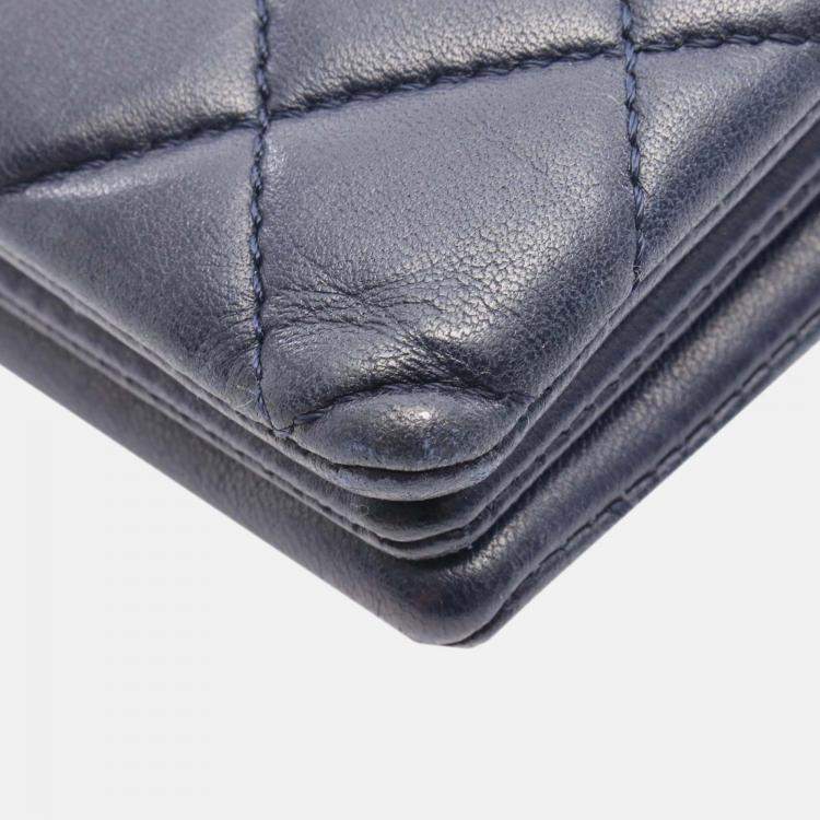 Pre Owned Chanel Navy Blue CC Quilted Lambskin Pushlock Single Flap