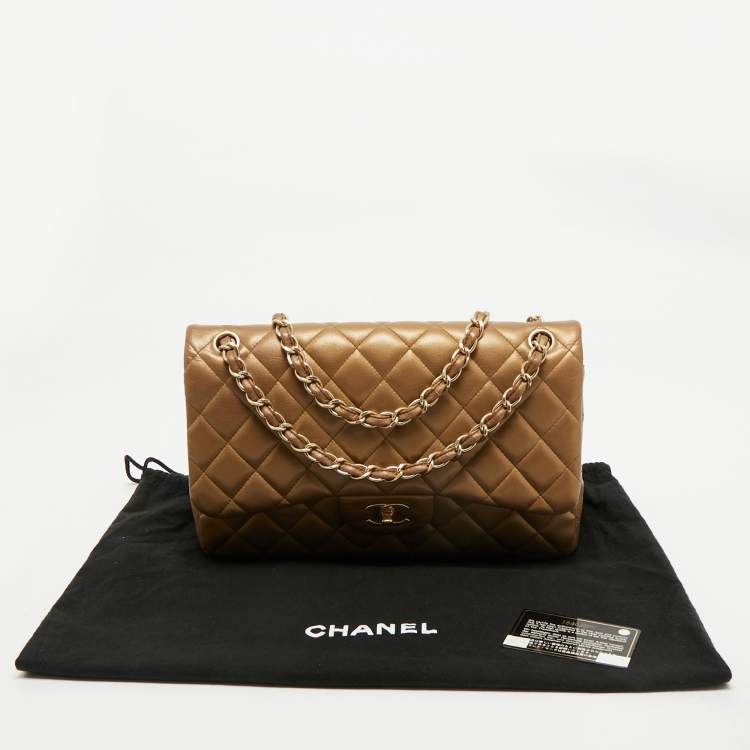 Pre Owned Chanel Gold Quilted Leather Jumbo Classic Double Flap Bag