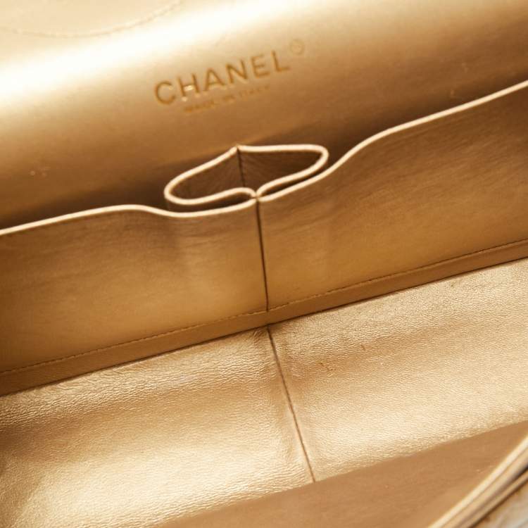 Pre Owned Chanel Gold Quilted Leather Jumbo Classic Double Flap Bag