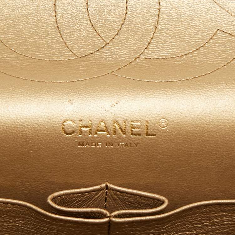 Pre Owned Chanel Gold Quilted Leather Jumbo Classic Double Flap Bag