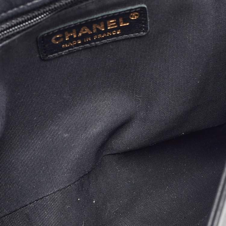 Pre Owned Chanel Black Woven Leather New Medium Classic Reverso Boy Flap Bag