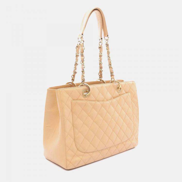 Pre Owned Chanel Beige Caviar Grand Shopping Tote