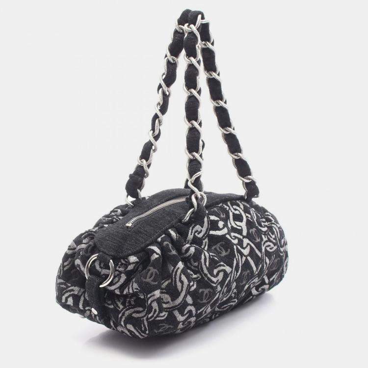 Pre Owned Chanel Black Fabric Printed Shoulder Bag