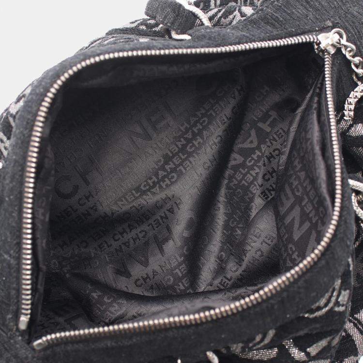 Pre Owned Chanel Black Fabric Printed Shoulder Bag