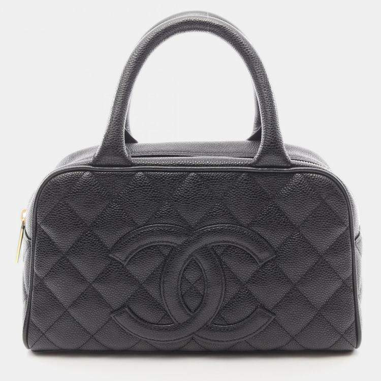 Pre Owned Chanel CC Black Grained Calfskin Bowling Bag