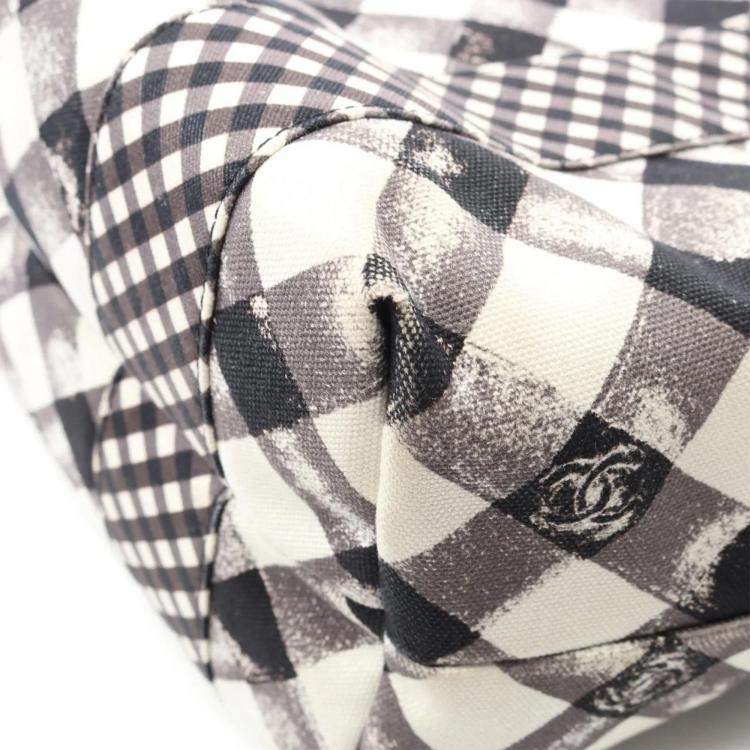 Pre Owned Chanel Cruise White Grey Black Canvas Tote Bag
