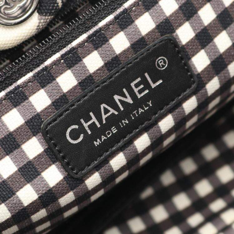 Pre Owned Chanel Cruise White Grey Black Canvas Tote Bag