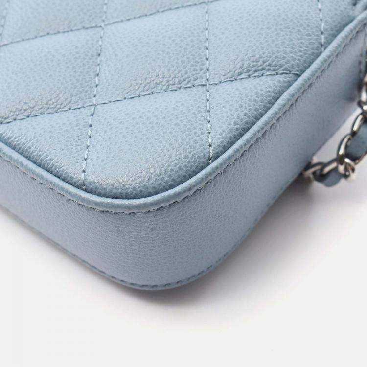 Pre Owned Chanel CC Blue Caviar Quilted Box Clutch With Chain 