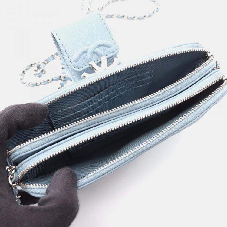 Pre Owned Chanel CC Blue Caviar Quilted Box Clutch With Chain 