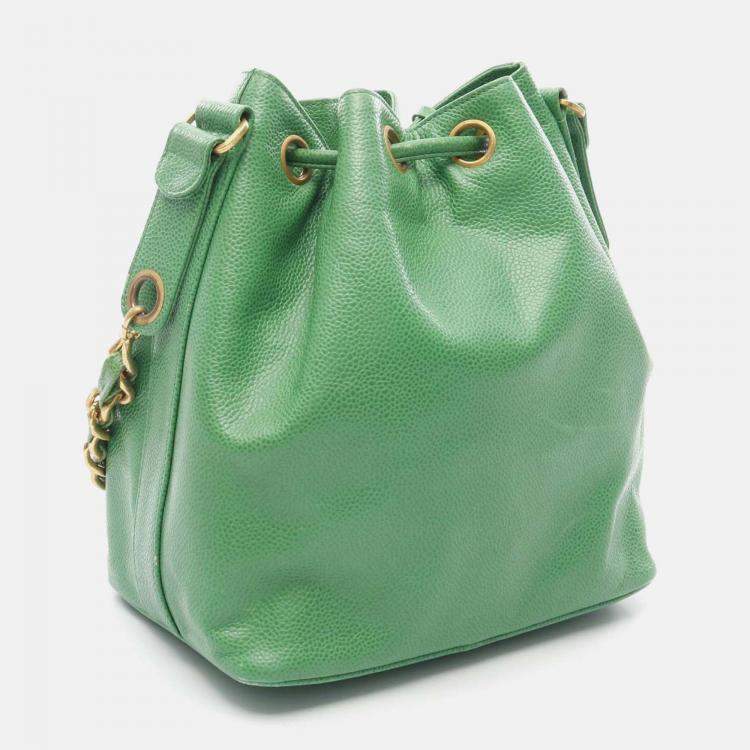 Pre Owned Chanel CC Green Caviar Leather Bucket Bag 