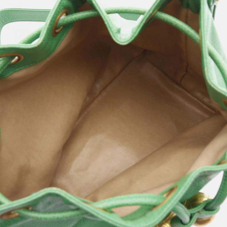 Pre Owned Chanel CC Green Caviar Leather Bucket Bag 