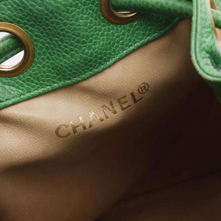 Pre Owned Chanel CC Green Caviar Leather Bucket Bag 