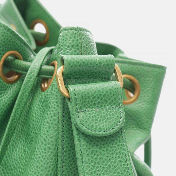 Pre Owned Chanel CC Green Caviar Leather Bucket Bag 