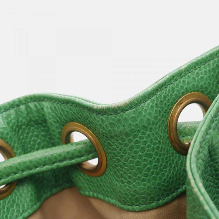 Pre Owned Chanel CC Green Caviar Leather Bucket Bag 