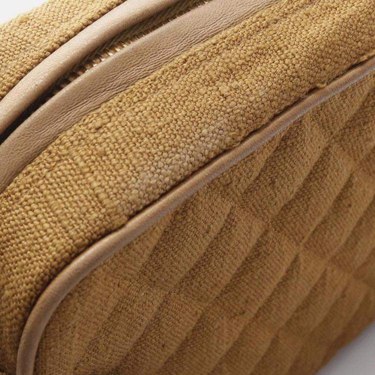 Pre Owned Chanel Matelasse Tassel Chain Shoulder Bag Fabric Linen Khaki Ghw Cc