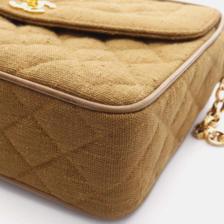 Pre Owned Chanel Matelasse Tassel Chain Shoulder Bag Fabric Linen Khaki Ghw Cc
