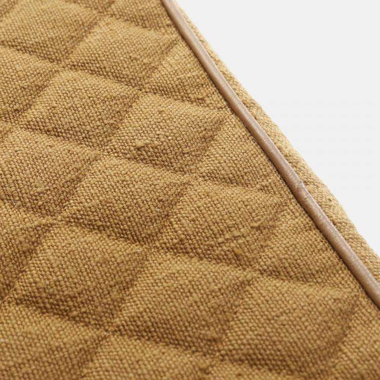 Pre Owned Chanel Matelasse Tassel Chain Shoulder Bag Fabric Linen Khaki Ghw Cc