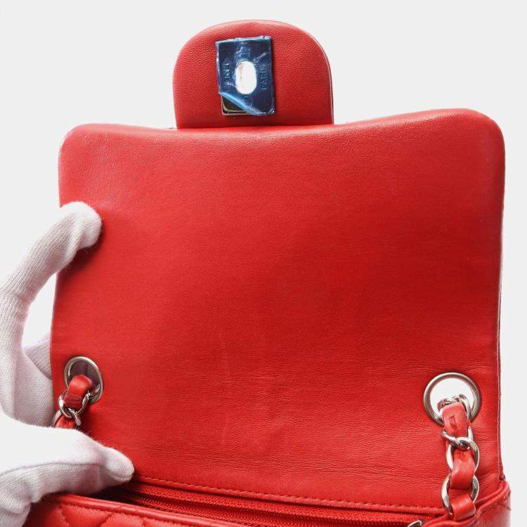 Pre Owned Chanel Mini Red Lambskin Chain Shoulder Bag