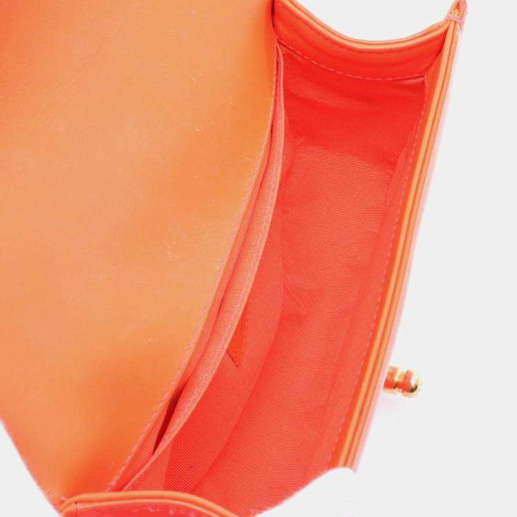 Pre Owned Chanel Boy Small Orange Patent Leather Chain Shoulder Bag