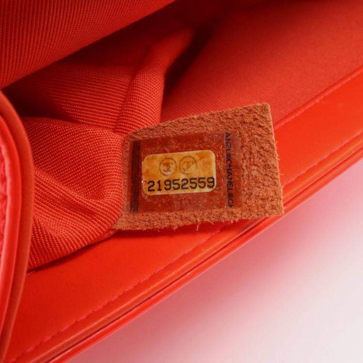 Pre Owned Chanel Boy Small Orange Patent Leather Chain Shoulder Bag