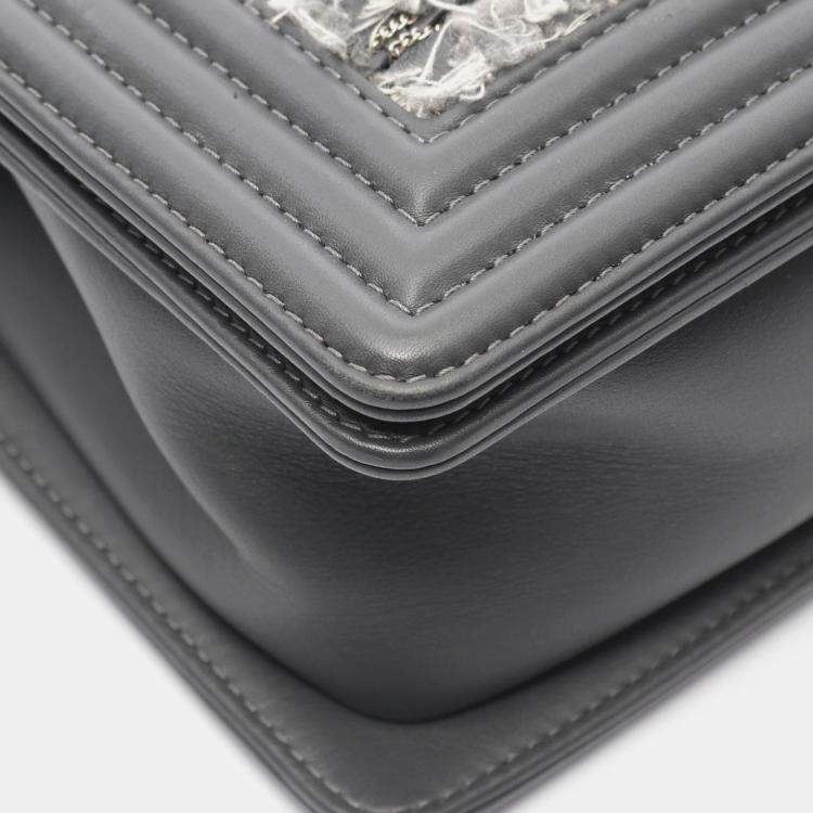 Pre Owned Chanel Boy Gray Fabric Leather Chain Shoulder Bag