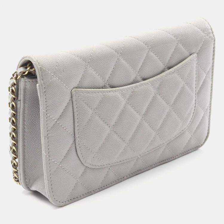 Pre Owned Chanel Classic Gray Leather Wallet on Chain