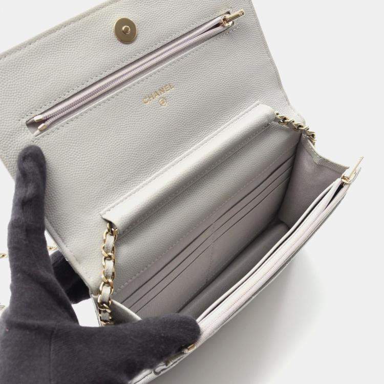 Pre Owned Chanel Classic Gray Leather Wallet on Chain