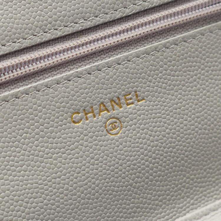 Pre Owned Chanel Classic Gray Leather Wallet on Chain