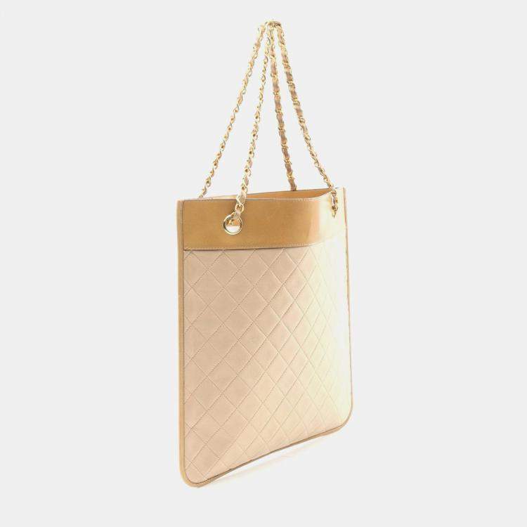 Pre Owned Chanel CC Beige Lambskin Tote Bag