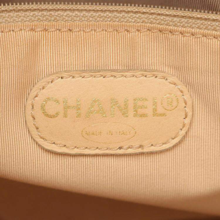 Pre Owned Chanel Coco Mark Tote Chain Shoulder Bag Calf Leather Beige Ghw