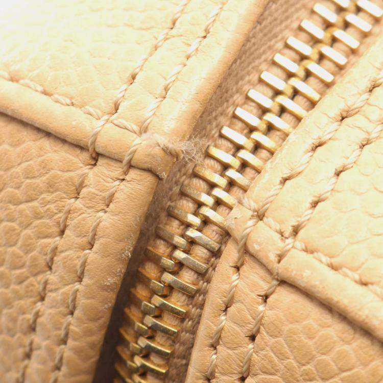 Pre Owned Chanel Coco Mark Tote Chain Shoulder Bag Calf Leather Beige Ghw