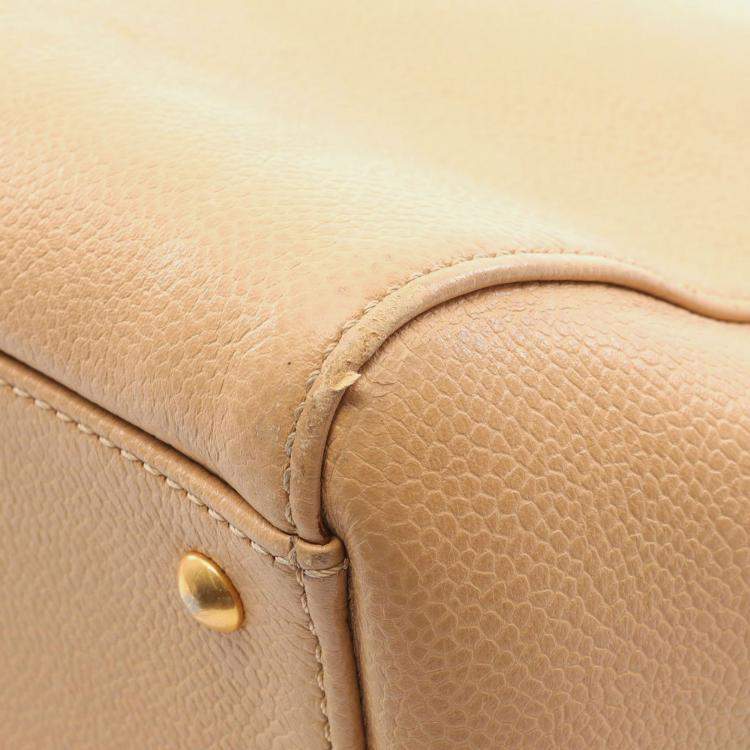 Pre Owned Chanel Coco Mark Tote Chain Shoulder Bag Calf Leather Beige Ghw