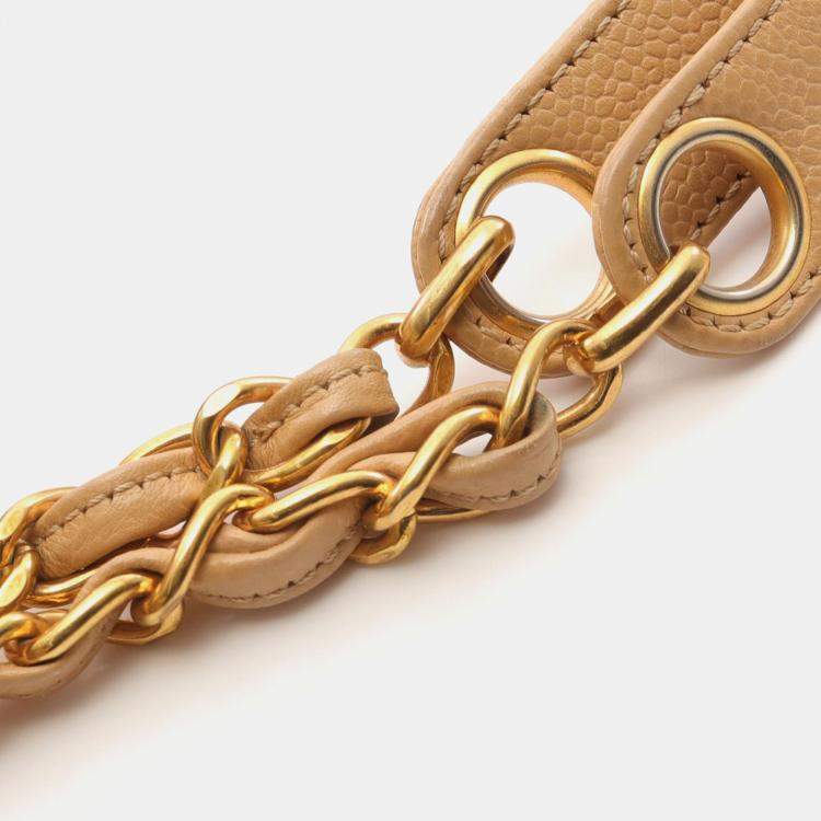 Pre Owned Chanel Coco Mark Tote Chain Shoulder Bag Calf Leather Beige Ghw