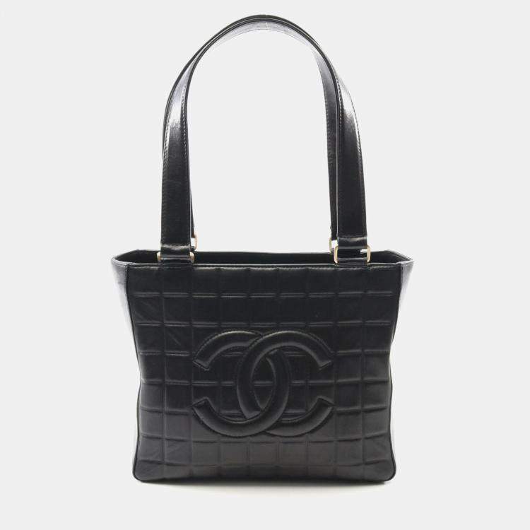 Pre Owned Chanel Chocolate Bar Tote Shoulder Bag Lambskin Leather Black Ghw