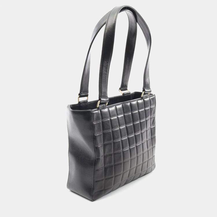 Pre Owned Chanel Chocolate Bar Tote Shoulder Bag Lambskin Leather Black Ghw