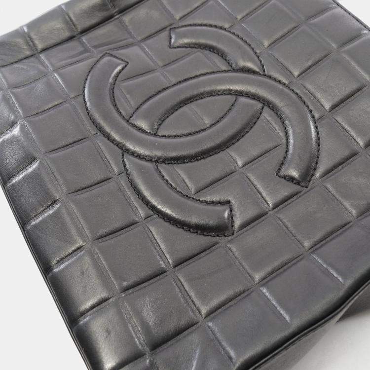 Pre Owned Chanel Chocolate Bar Tote Shoulder Bag Lambskin Leather Black Ghw