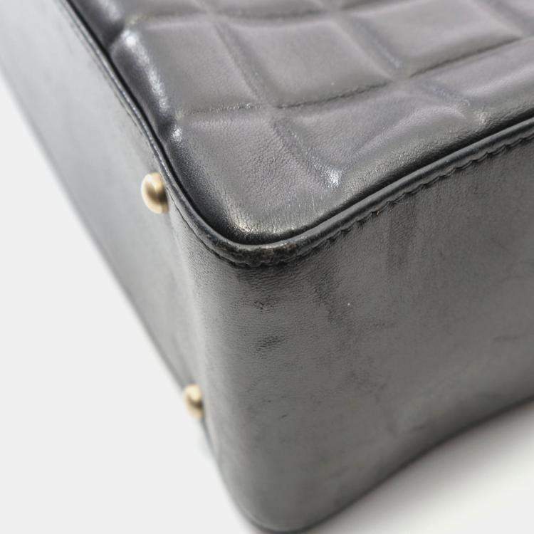 Pre Owned Chanel Chocolate Bar Tote Shoulder Bag Lambskin Leather Black Ghw