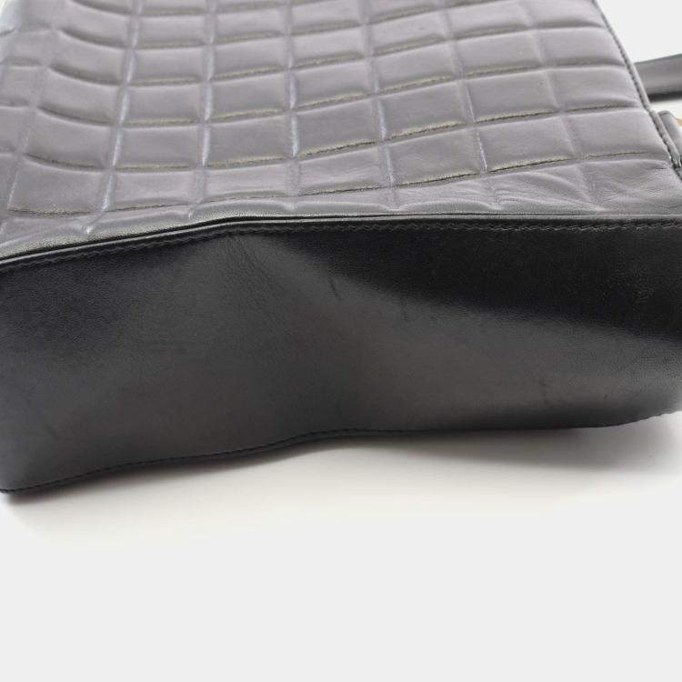 Pre Owned Chanel Chocolate Bar Tote Shoulder Bag Lambskin Leather Black Ghw