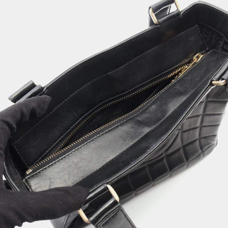 Pre Owned Chanel Chocolate Bar Tote Shoulder Bag Lambskin Leather Black Ghw