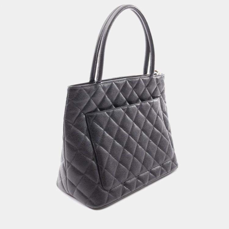 Pre Owned Chanel Medallion Black Leather Tote Bag