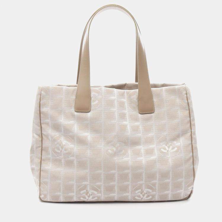 Pre Owned Chanel New Travel Line Mm Tote Handbag  Leather Nylon Canvas Pink Ghw