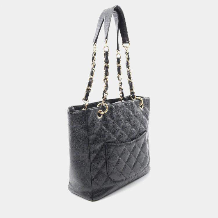 Pre Owned Chanel PST Black Leather Chain Tote Bag