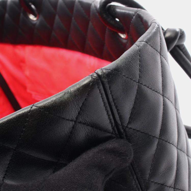 Pre Owned Chanel Cambon Ligne Large Black/White Lambskin Tote Bag