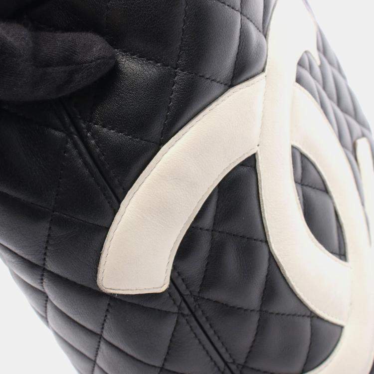 Pre Owned Chanel Cambon Ligne Large Black/White Lambskin Tote Bag