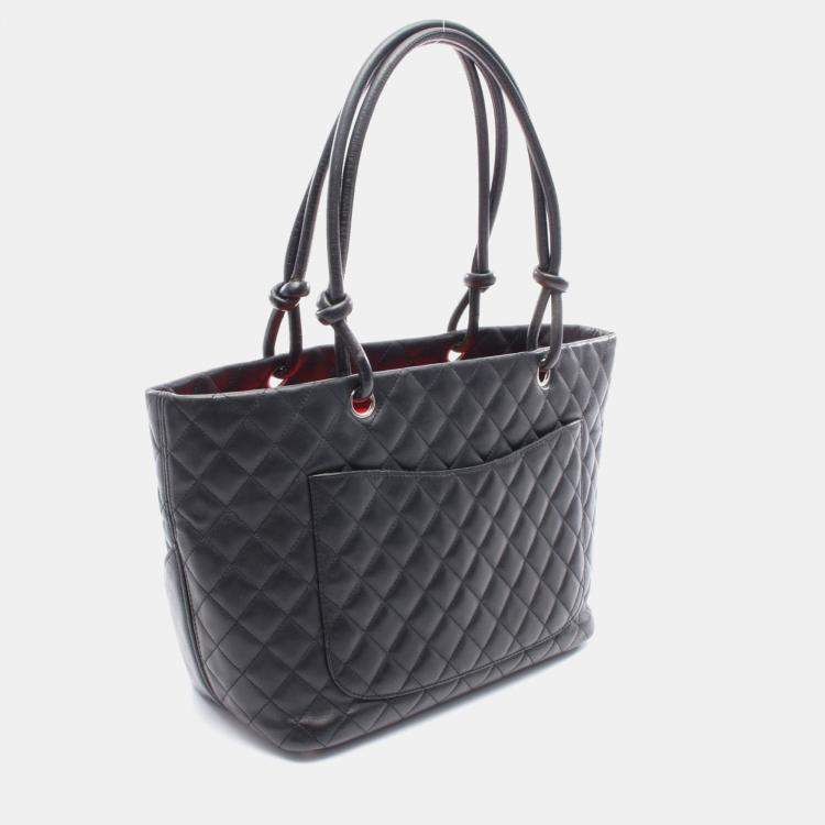 Pre Owned Chanel Cambon Ligne Large Black/White Lambskin Tote Bag
